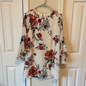 Cream Floral Bell Sleeve Tunic